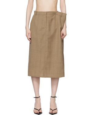 Pushbutton Side Folded H Line Midi Skirt - Natural