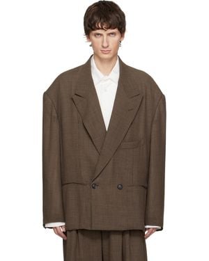 SOSHIOTSUKI Round Big Shoulder Wool Serge Blazer - Brown