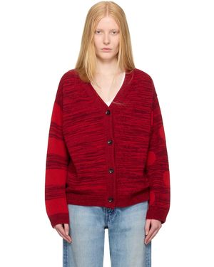 The Elder Statesman Stripe Polka Dot Swan Cardigan - Red