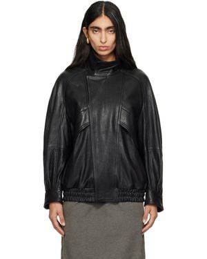 Nour Hammour Ariste Funnel Leather Bomber Jacket - Black