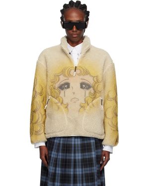 Pushbutton Pull Jaune Et En Sherpa À Imprimé Crying Girl Et À Demi-Glissière - Neutre