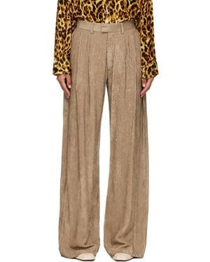 R13 Khaki Pleated Wide Leg Pants - Natural