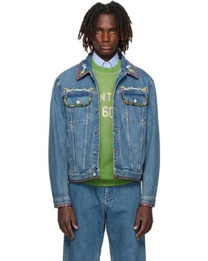Valentino ブルー Beaded Embroidery & Printed Edges デニムジャケット