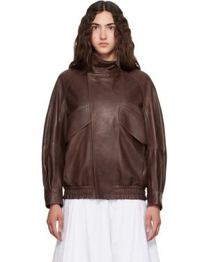 Nour Hammour Ariste Leather Bomber Jacket - Brown