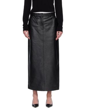 TOTEME Grained-Leather Straight Midi Skirt - Black