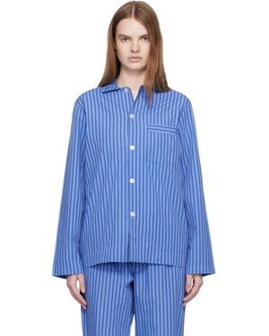 Tekla Poplin Long-Sleeved Pyjama Shirt - Blue