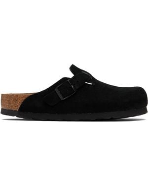 Birkenstock Regular Boston Soft Footbed Suede Leather Loafers - Black