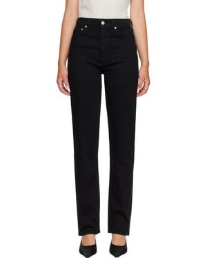 Agolde 90's Pinch Waist High Rise Straight Long Jeans - Black