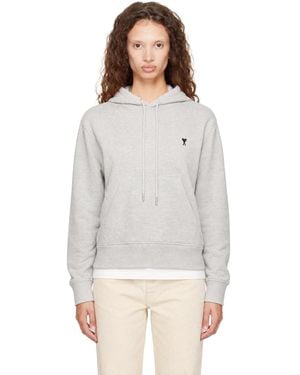 Ami Paris Contrasted Ami De Coeur Hoodie - Gray