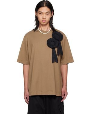 Simone Rocha T-Shirt Droit Kaki À Appliqués De Rosette - Marron