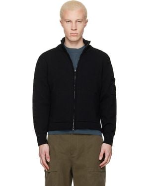 C.P. Company Compact Cotton Zipped Cardigan Jumper - Black