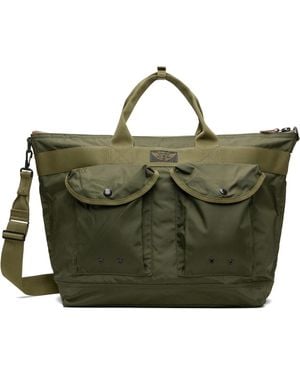 RRL Khaki Nylon Utility Messenger Tote - Green