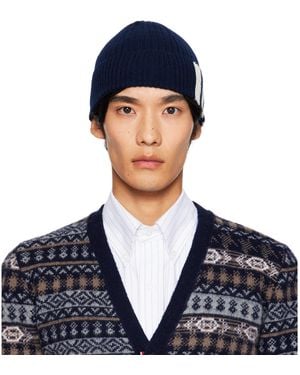 Thom Browne Cashmere 4-Bar Cuff Beanie - Blue