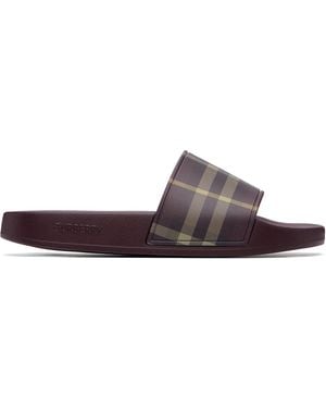 Burberry Burgundy Check Slides - Brown