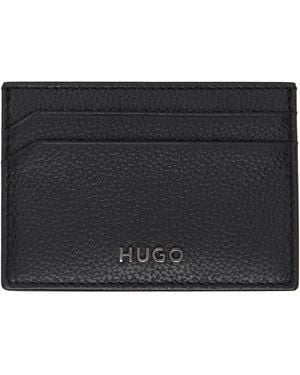 HUGO Logo Detail Grained-Leather Card Holder - Black