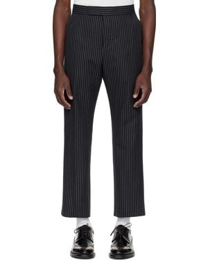 Thom Browne ネイビー Pinstripe High Twist Wool Backstrap トラウザーズ - ブラック