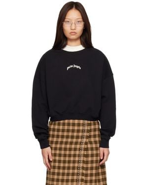Palm Angels Curved Logo Loose Crop Crewneck Sweatshirt - Black
