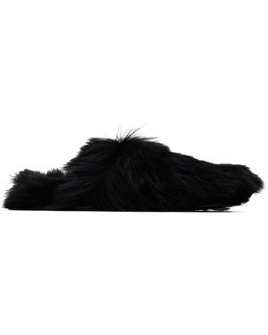 【関税込み】Yves Salomon ブラック Toscana スリッパ YVES SALOMON＞FUR TOSCANA SLIPPERS/スリッパ