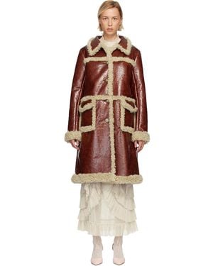 Anna Sui Curly Lamb Trim Faux-Leather Coat - Black