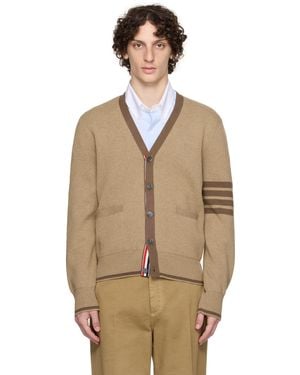 Thom Browne Milano Stitch 4-Bar V-Neck Cardigan - Natural