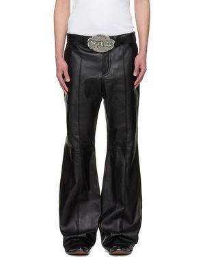 Lu'u Dan Bruce Lee X Lựu Đạn Lựu Bells Bell Bottom Leather Trousers - Black
