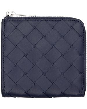 Bottega Veneta Intrecciato Square Zip Around Wallet - Blue