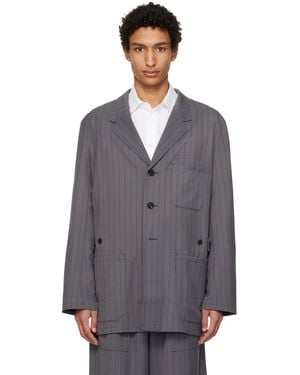 Y-3 Pinstripe Refined Wool Chore Blazer - Blue