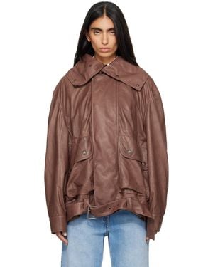 Calvin Klein Isa Leather Flight Jacket - Brown