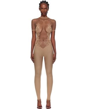 Poster Girl Leaves Fishnet Jumpsuit - Black