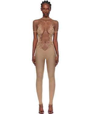 Poster Girl Leaves Fishnet Jumpsuit - Black