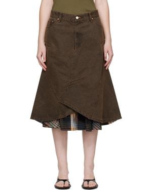 ANDERSSON BELL Custom Flare Layered Denim Midi Skirt - Brown