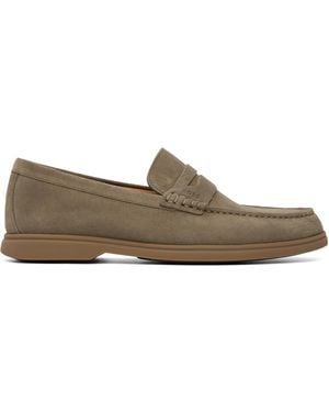 BOSS Khaki Suede Logo Penny Trim Loafers - Grey