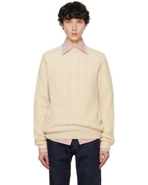 Drake's Drake'Off- Brushed Shetland Cable Knit Jumper - Black