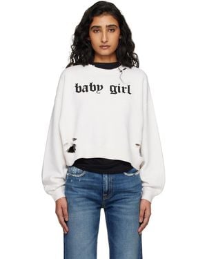 R13 Off- 'Baby Girl' Cropped Crewneck Sweatshirt - Blue