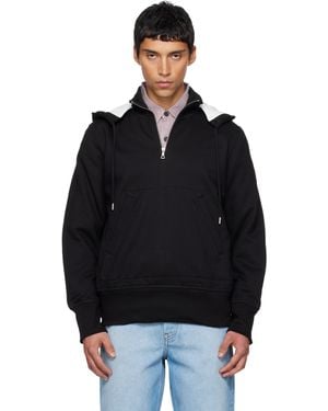 Dries Van Noten Pull À Capuche Noir À Demi-Glissière