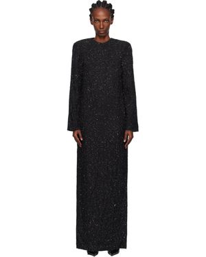 Pushbutton Metallic Thread Maxi Dress - Black