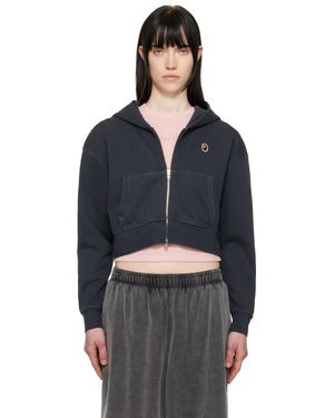 A Bathing Ape Pull Écourté À Capuche Noir Teint Aux Pigments À Écusson À Logo - Bleu