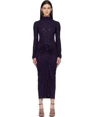 Alaïa Draped Fluid Strass Jersey Maxi Dress - Blue