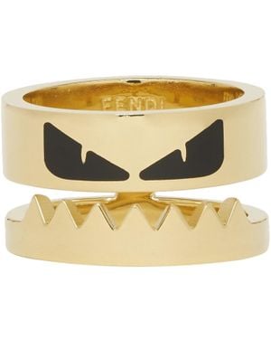 Fendi Gold And Black Bag Bugs Eyes Ring - Metallic