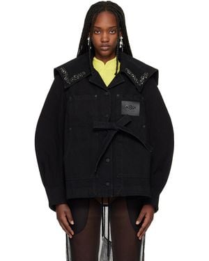 Simone Rocha Sailor Collar Workwear Bow Denim Jacket - Black