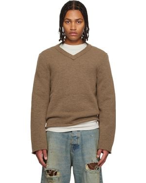 424 Pull Brun À Col En V - Marron