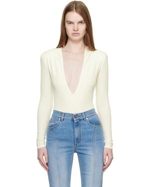 Mugler Off- Hooded V-Neck Bodysuit - Blue