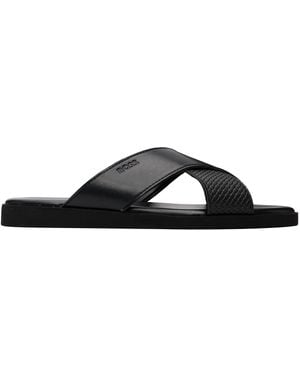 BOSS Faux-Leather Plain & Patterned Straps Sandals - Black