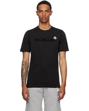 Moncler ブラック フロックロゴ コットン Tシャツ