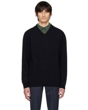 Sunspel Navy V‐neck Jumper - Black