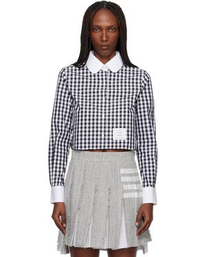 Thom Browne Chemise Écourtée Noir Et Blanc À Col Claudine - Bleu