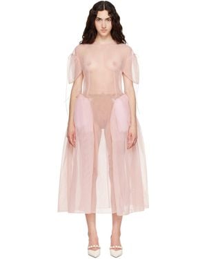 Simone Rocha Puff Sleeve Cord Hip Midi Dress - Pink