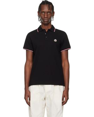 Moncler Tricolor-Trimmed Cotton Piquet Polo - Black