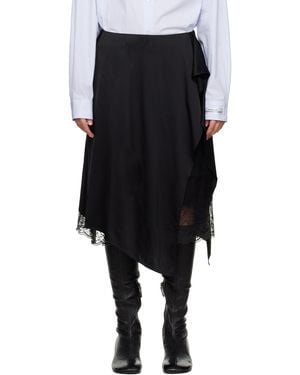 Acne Studios ブラック レイヤード サテン ミディアムスカート