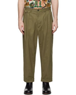 Beams Plus Pantalon Chino Kaki À Plis - Vert